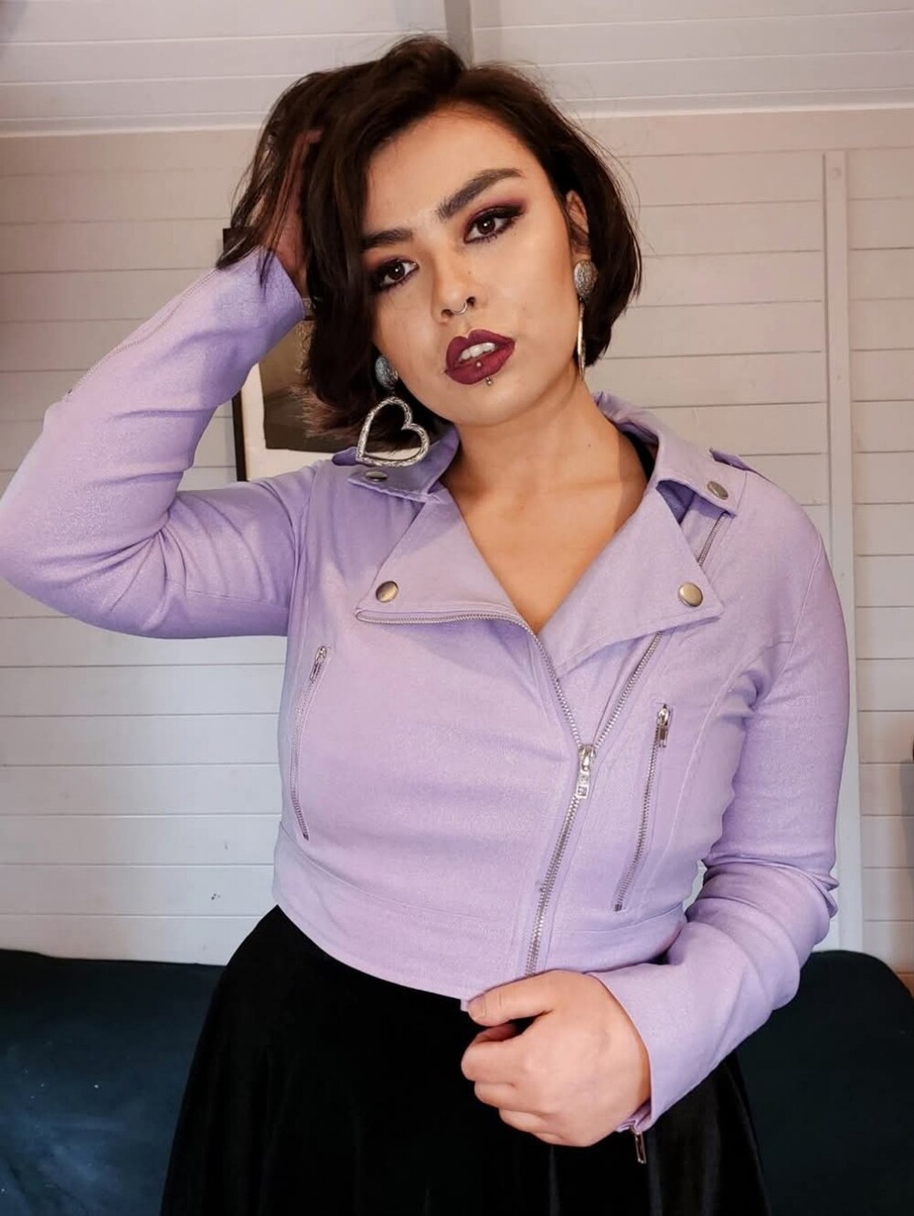 Collectif Lavender Sparkle Cropped Jacket Size XL